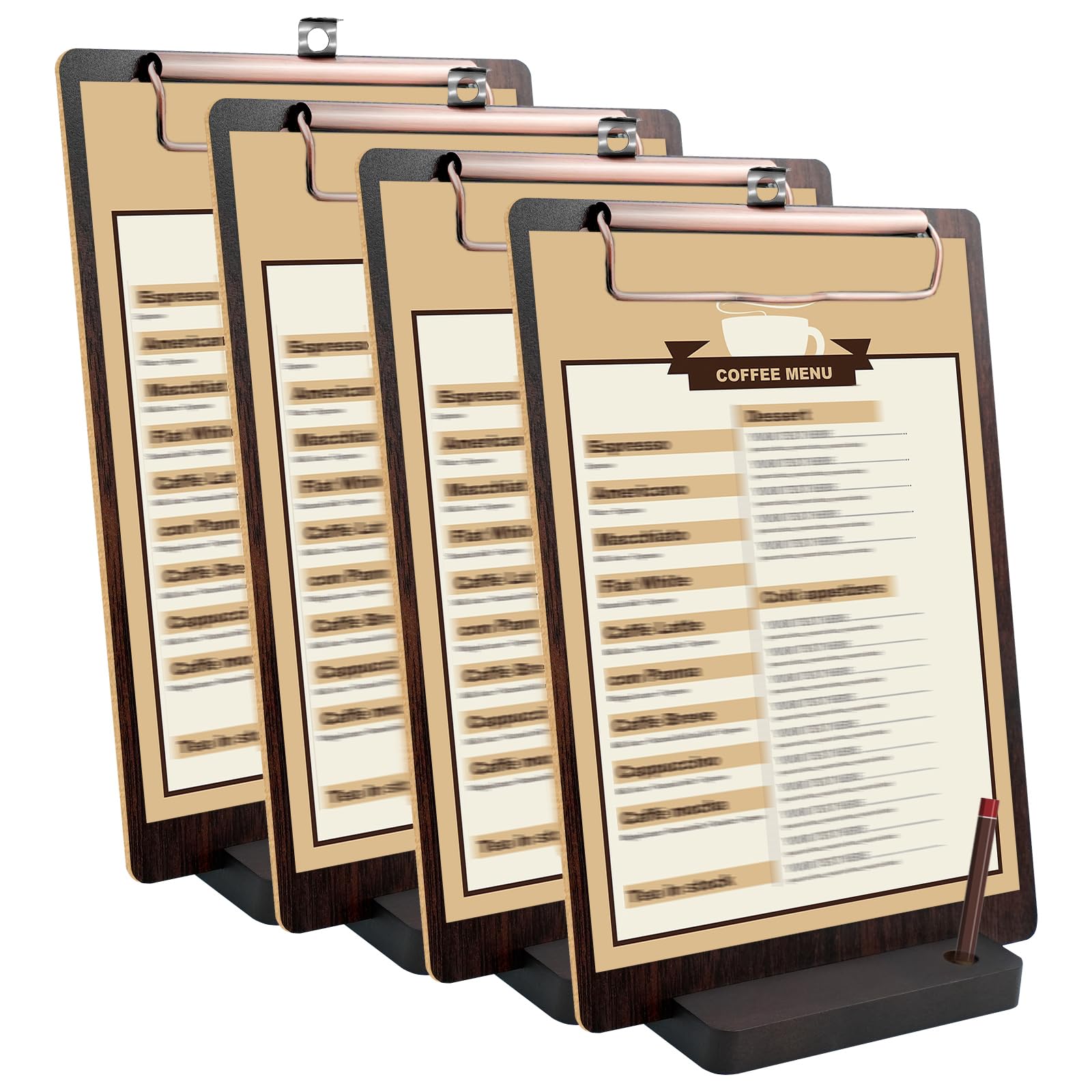 URbantin A5 Wooden Clipboard,4 Pack Clipboards with Wooden Base,Wood Menu Holders Folder for Restaurant, Brown
