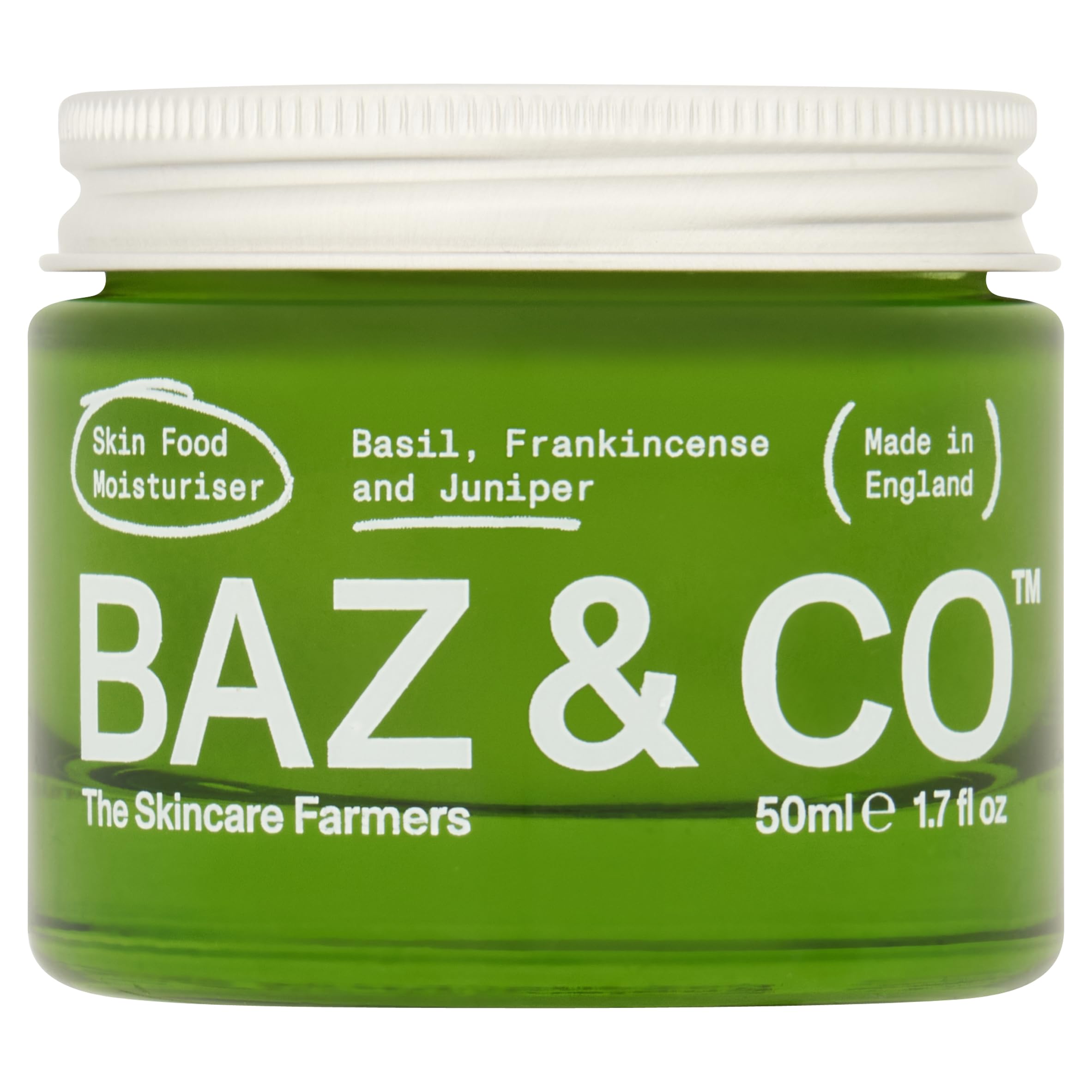 BAZ & CO Skin Food Moisturizer Face Cream for Men 1.7 Fl Oz with Basil, Frankincense and Juniper