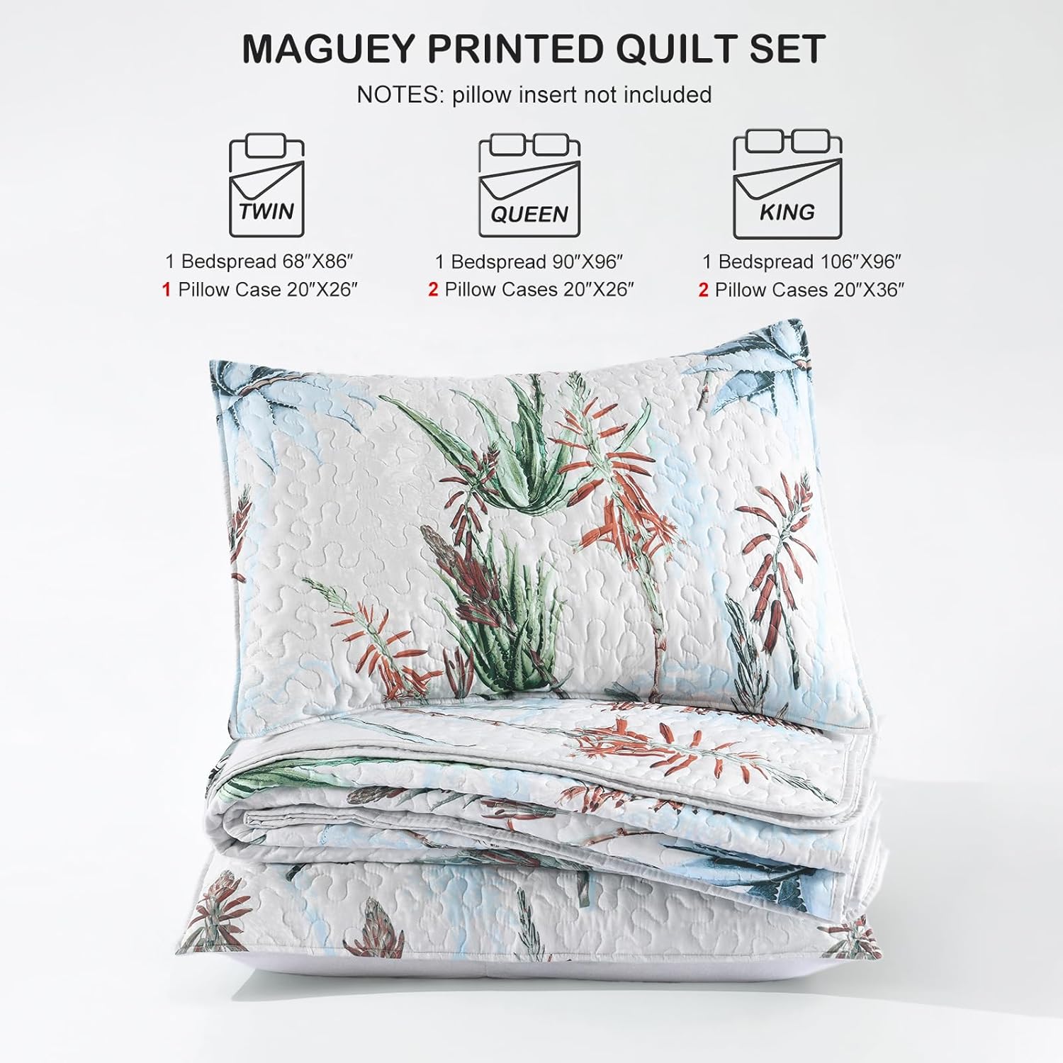 HORIMOTE HOME Botanical Quilt Set Queen Size 3 Pieces, Green Blue Maguey Floral Printed Reversible Bedspreads Bed Coverlet, Soft and Lightweight Tropical Plants Bedding Sets for All Season - Image 7