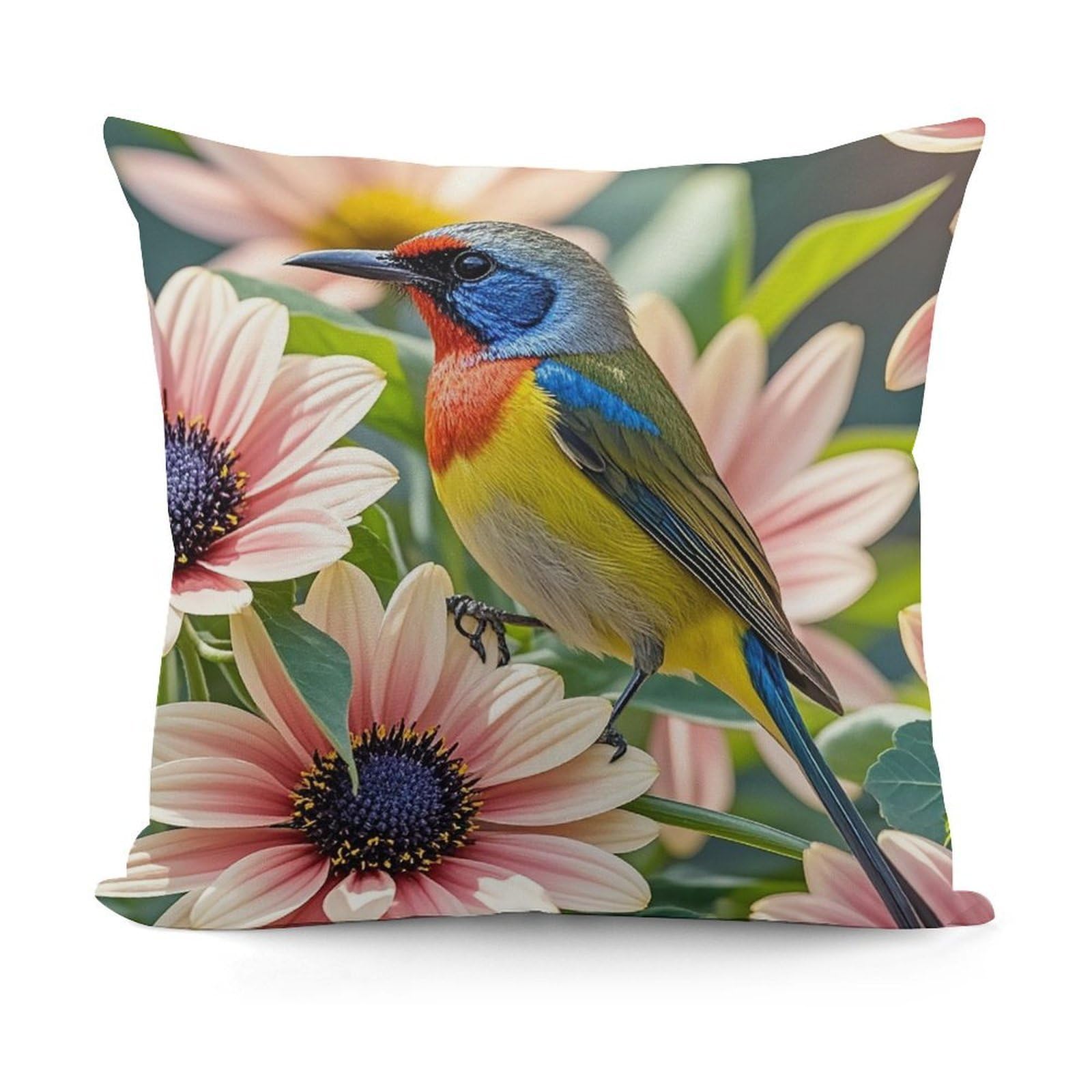 LZQPOEAS Flowers and Birds Throw Pillow Cover 18x18 in Breathable Square Pillow Case Cozy Soft Pillowcase Protector Fashion Modern Couch Cushion Case for Living Room Bed Sofa Decor