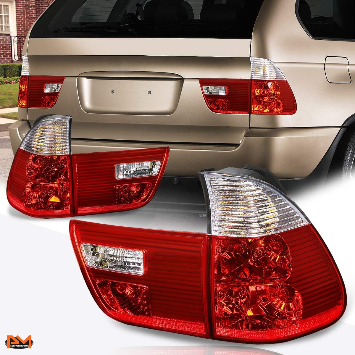 Tail Lights Brake Lamps Assembly Compatible with 00-06 BMW X5 E53,Red/Clear Lens