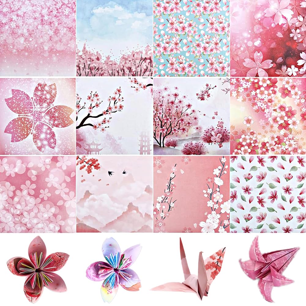 Origami Paper 100 Sheets, Cherry Blossom Pattern