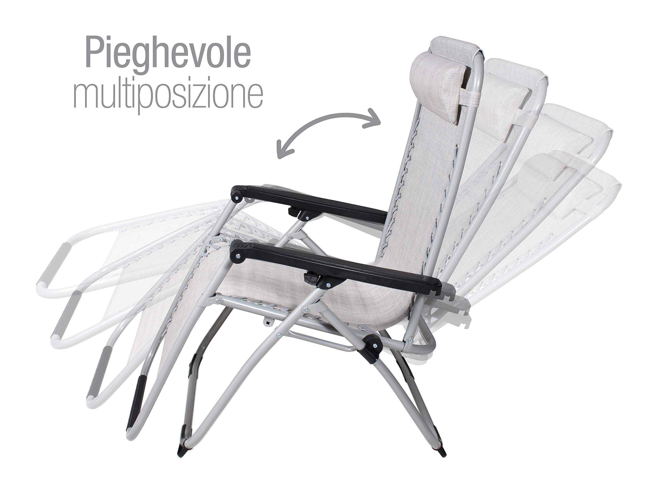 VERDELOOK Ibiza, Poltrona Sdraio Multi Posizione, 62x142x120 cm, Grigio