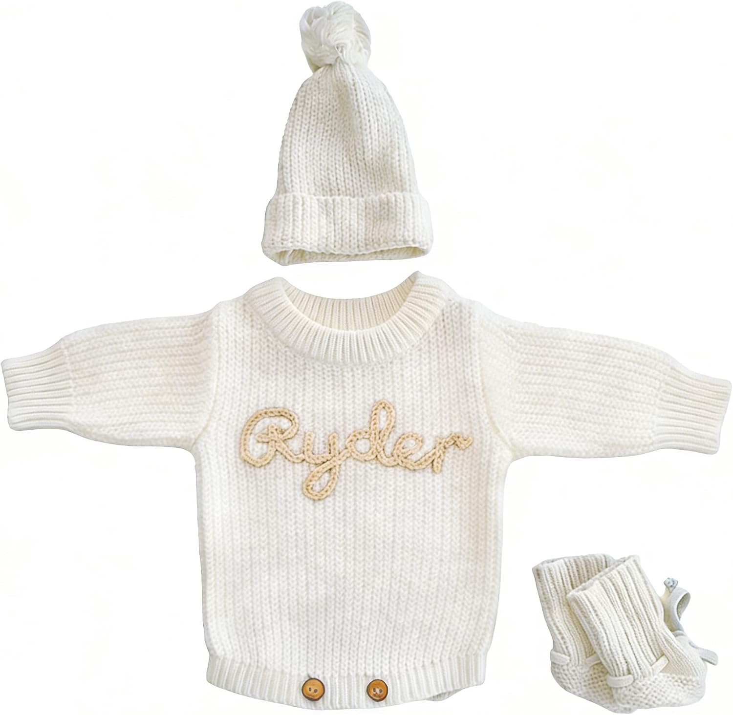 Personalized Embroidered Name Baby Romper Set,Custom Name Baby Romper, Coming Home Outfit, Cotton Knit Long Sleeve Romper