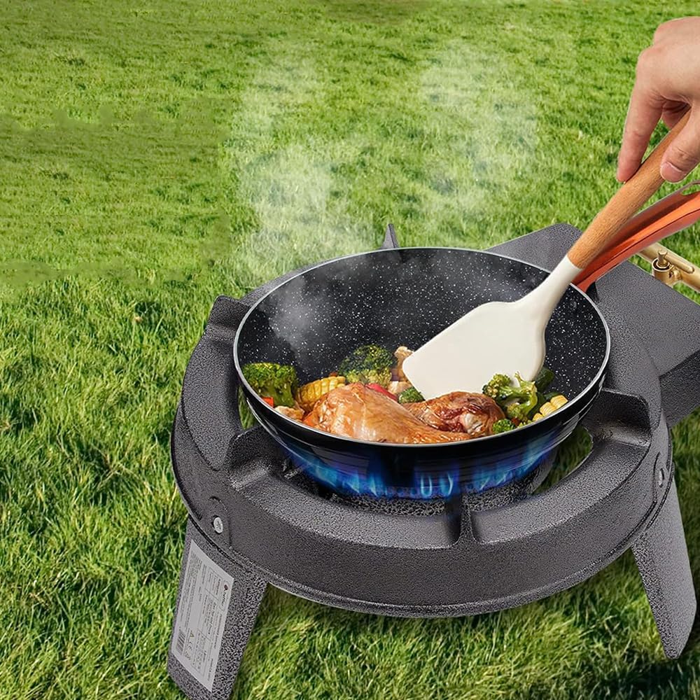 Paluplus Fornello a Gas in Ghisa con 4 Piedi, Misura 40x30x16,5 cm, Bruciatore da 180 mm, 3 Rubinetti in Ottone per Regolazione della Fiamma, Fornellino per Campeggio, Picnic, Potenza 9Kw - VULC3