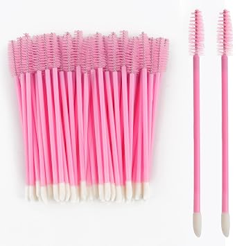 100Pcs Disposable Mascara Wands Spoolie Brush Double-Ended Dual Mascara Brush Spoolie Lip Brush Makeup Grooming Tool Nylon Light Pink,100