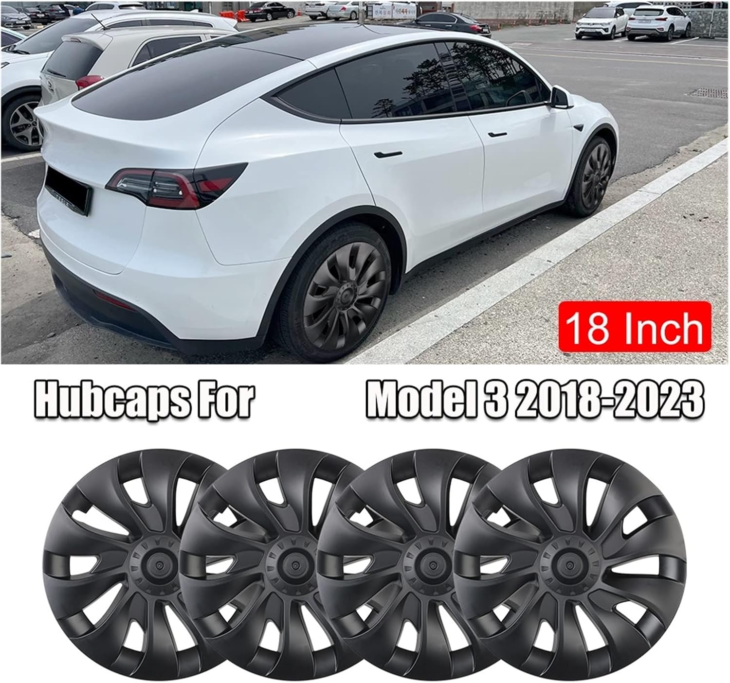 18 Inch Wheel Hub Cover Tire Cover Set Automotive Accessories, Compatible For Tesla Model 3 2018 2019 2020 2021 2022 2023 (Color : Matte Black)