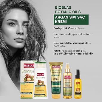 Bioblas Saç Dökülmesine Karşı Sıvı Saç Kremi – Argan Yağlı, Bitkisel Serumlu, Durulanmayan, Kolay Tarama & Yoğun Bakım, 200 ml