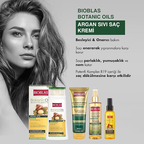 Bioblas Saç Dökülmesine Karşı Sıvı Saç Kremi – Argan Yağlı, Bitkisel Serumlu, Durulanmayan, Kolay Tarama & Yoğun Bakım, 200 ml