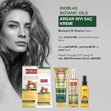 Bioblas Saç Dökülmesine Karşı Sıvı Saç Kremi – Argan Yağlı, Bitkisel Serumlu, Durulanmayan, Kolay Tarama & Yoğun Bakım, 200 ml (2 paketi)