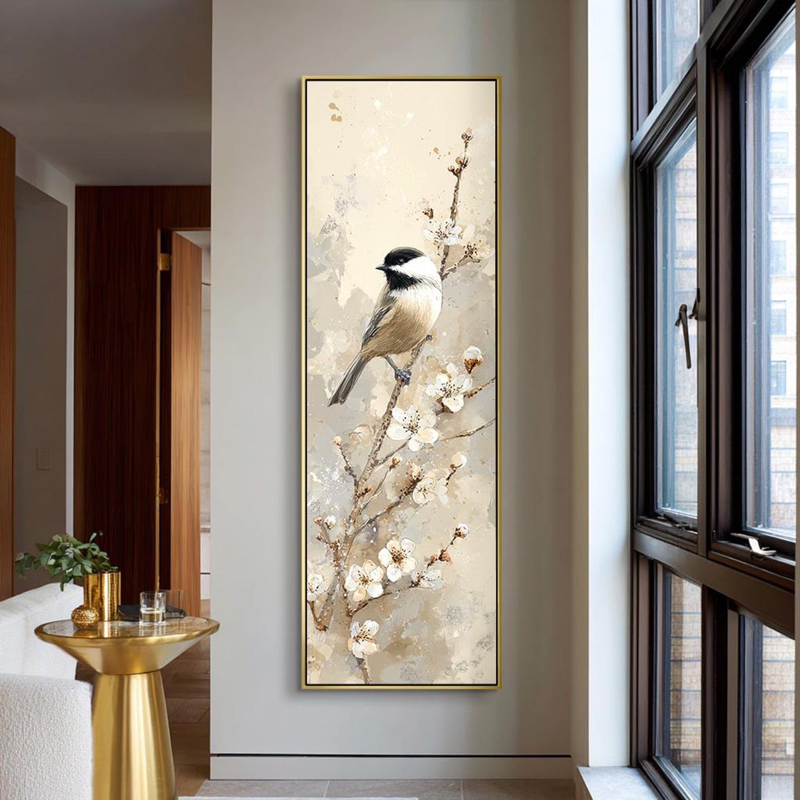 XINBAO Minimalist Decor, Abstract Bird Print, Large Vertical Painting, Tall Thin Animals Canvas Wall Art ，Horizontal Bed Decor(55x110cm/Frameless)