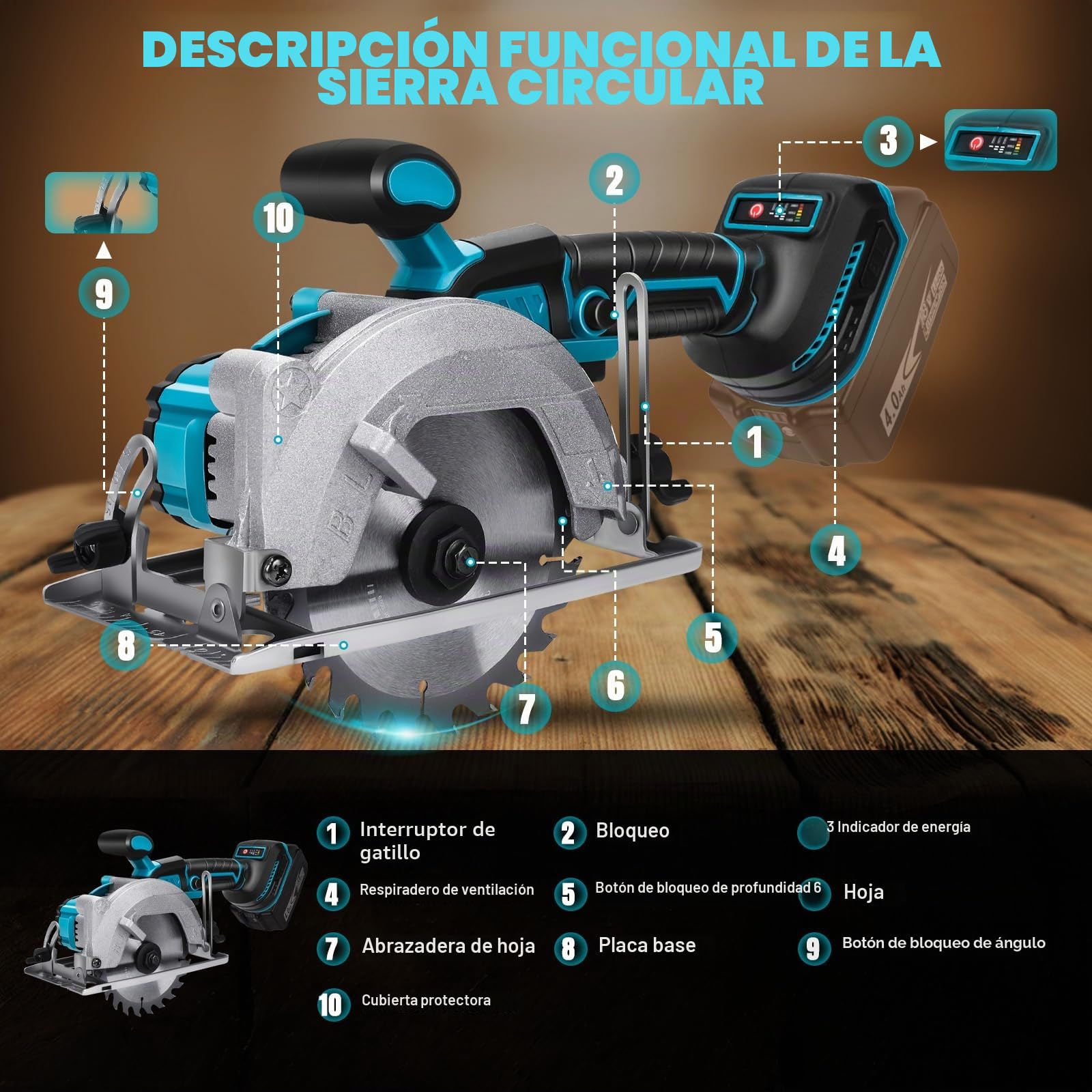 Sierra circular inalámbrica compatible con batería de litio Makita de 18 V, mini sierra circular sin escobillas con 2 hojas de sierra (140 mm), con corte diagonal, 6200 RPM, ideal para cortar madera