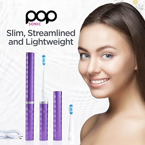 Miniatura 4 de Pop Sonic Cepillo de dientes USB Charge Anywhere (púrpura)  Cepillo de dientes recargable con hasta 40,000 pinceladas de cepillominuto, cerdas de