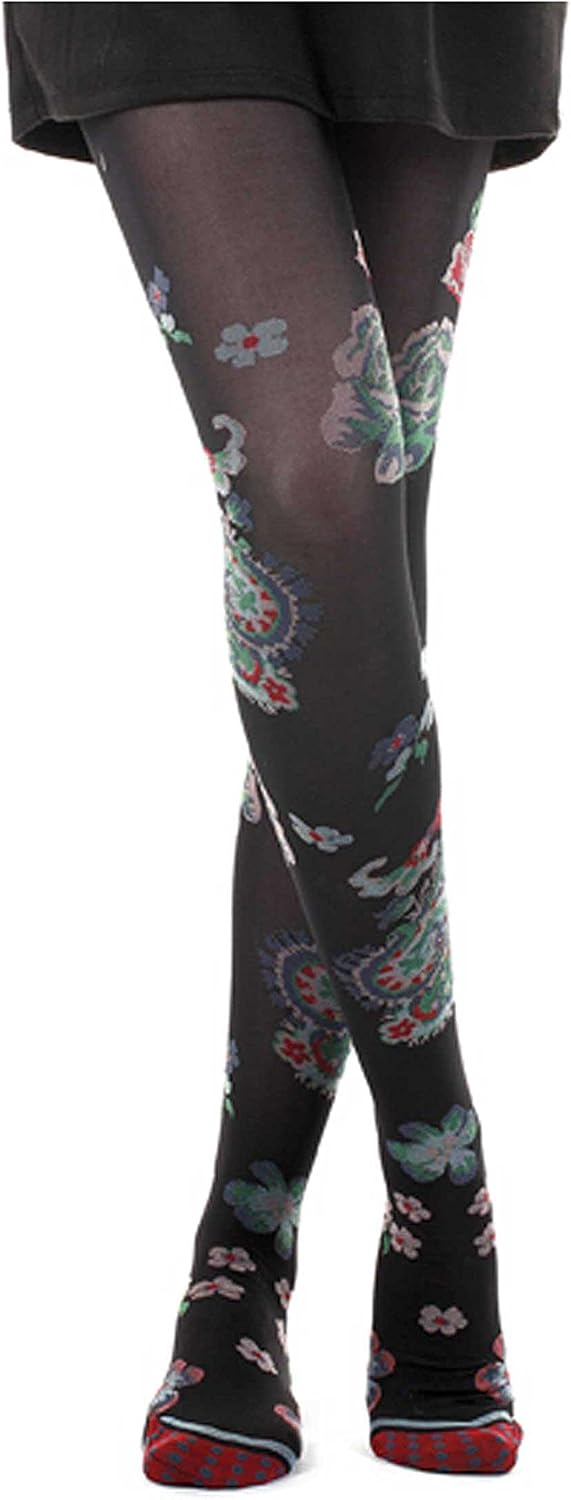 France Women's Opaque Tights, Palmettes Noir, M/L