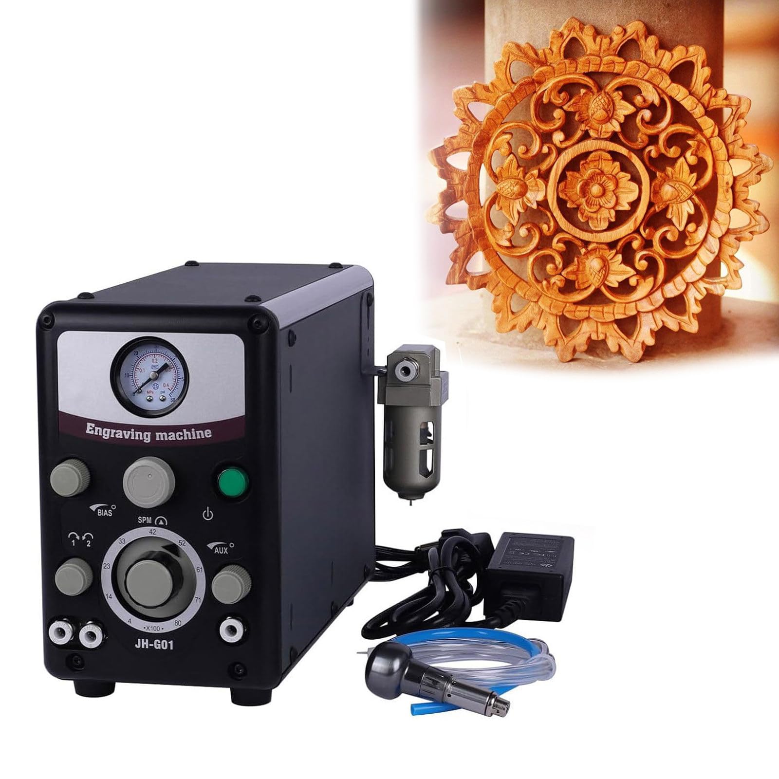 Kit Incisore Pneumatico, Utensile per Incisione Metallica a Doppia Testa, velocità Regolabile 400-8000 RPM, per Micro-Incastro, Perlinatura, Lavorazione di Gioielli e Intaglio