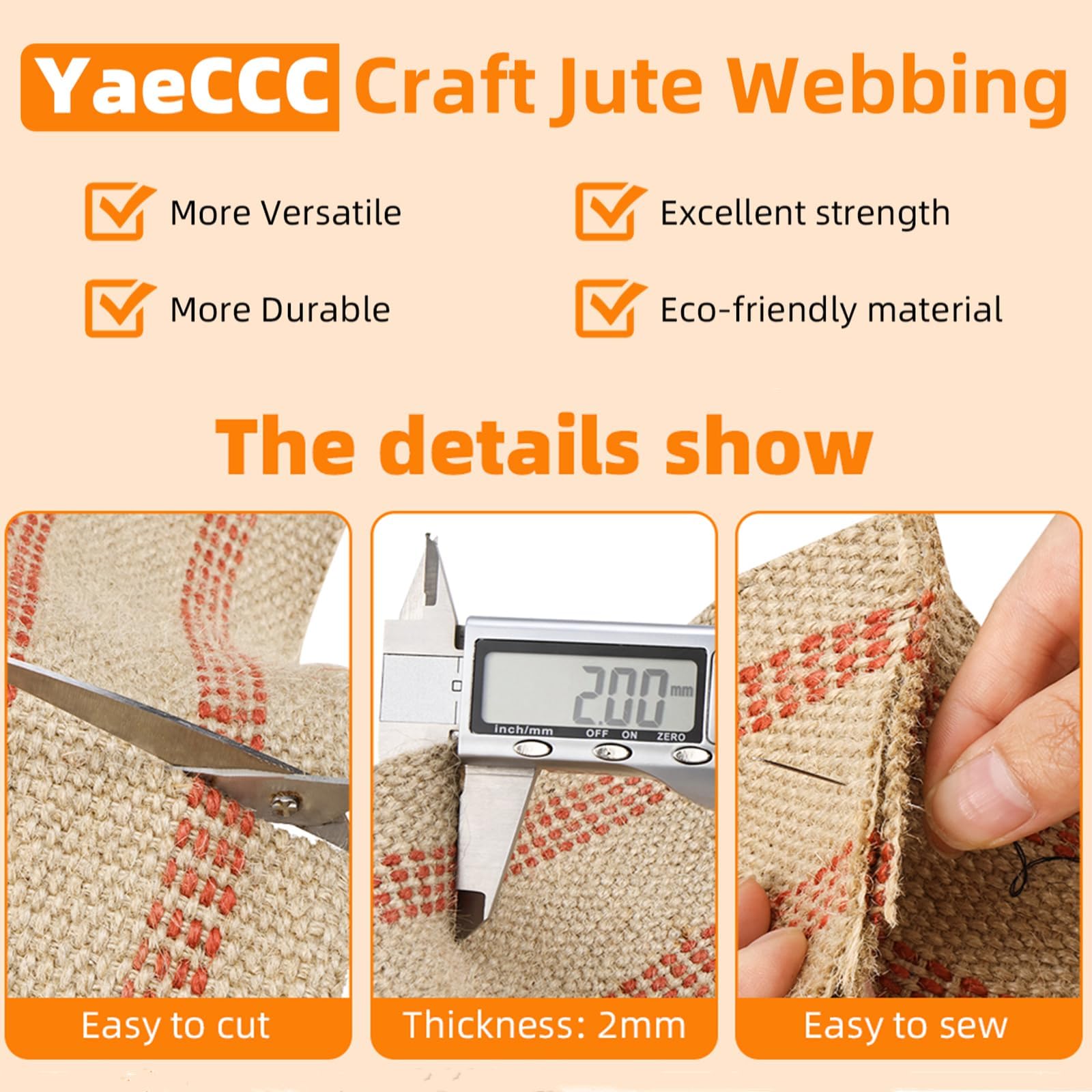 YaeCCC Craft Jute Webbing Tape, 3.5" x 10 Yd Rolls 11 lbs