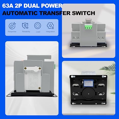 220V 2P 63A Dual Power Automatic Transfer Switch ATS, Changeover Switch for Generator CE Certified