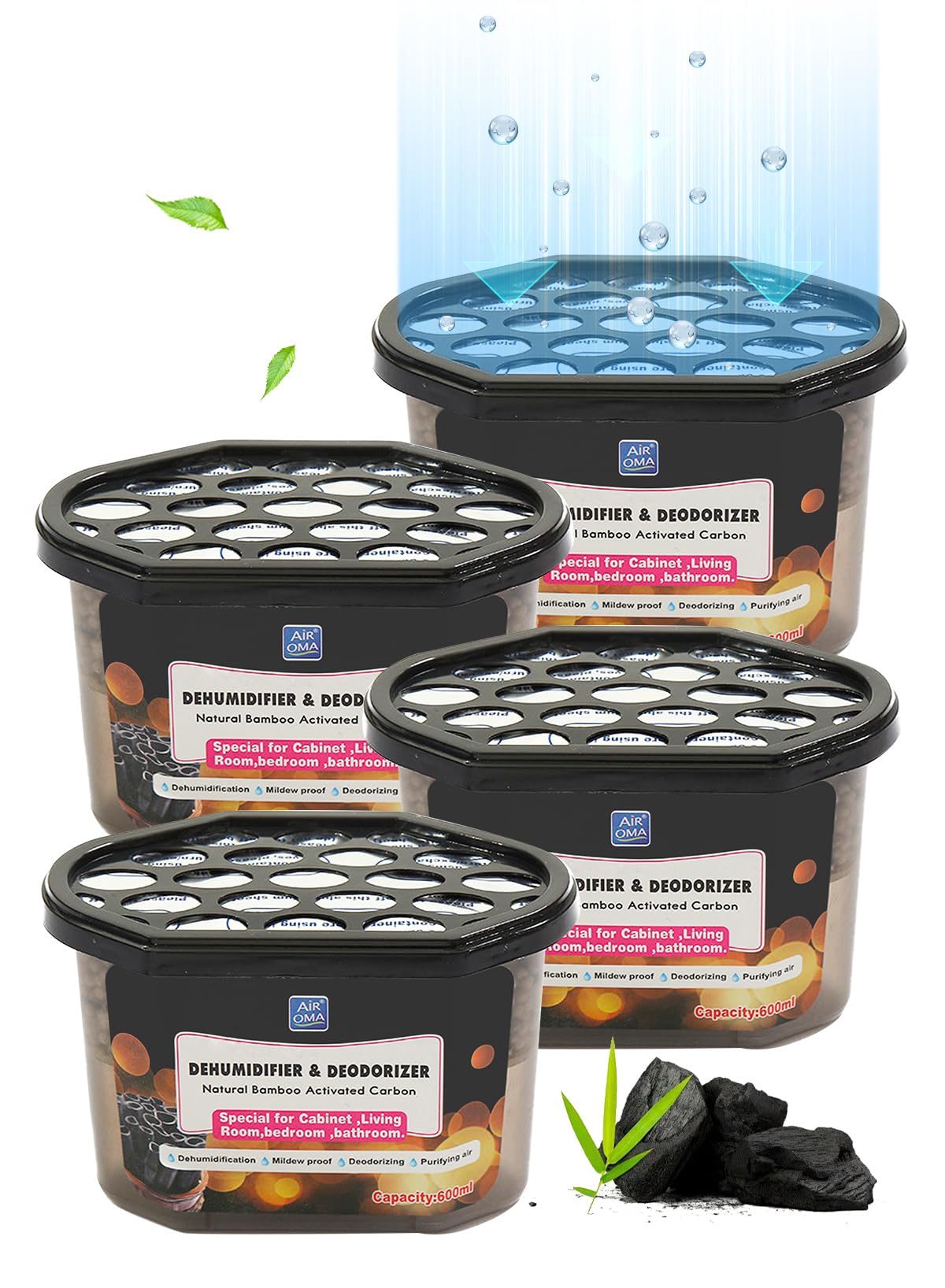 Homarket 4pcs Moisture Absorber Bamboo Charcoal Mold-proof Deodorizing Desiccant Household Dehumidifier Boxes