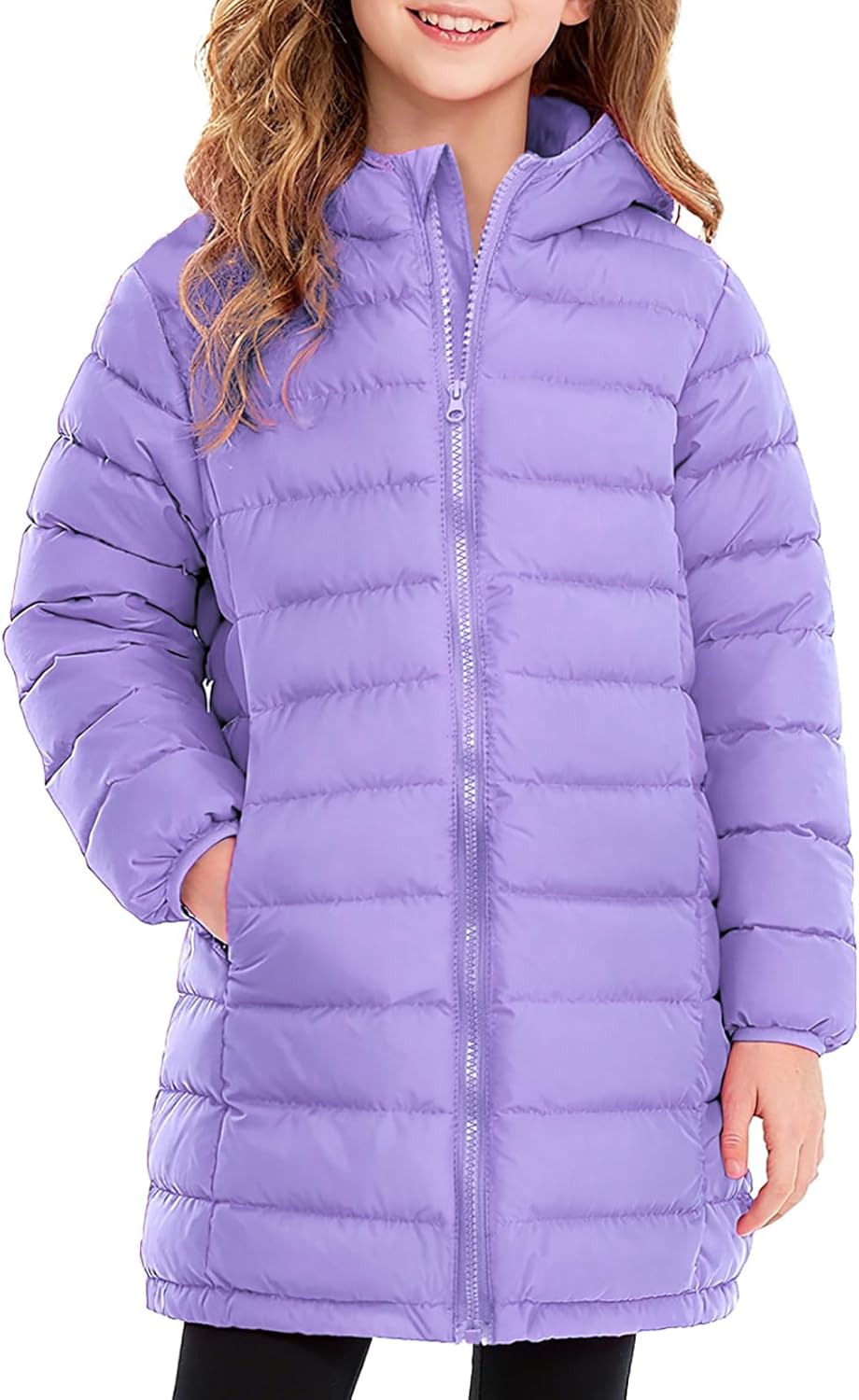 Enlifety 4-11T Girls Winter Coat Long Lightweight Hooded Puffer Jacket
