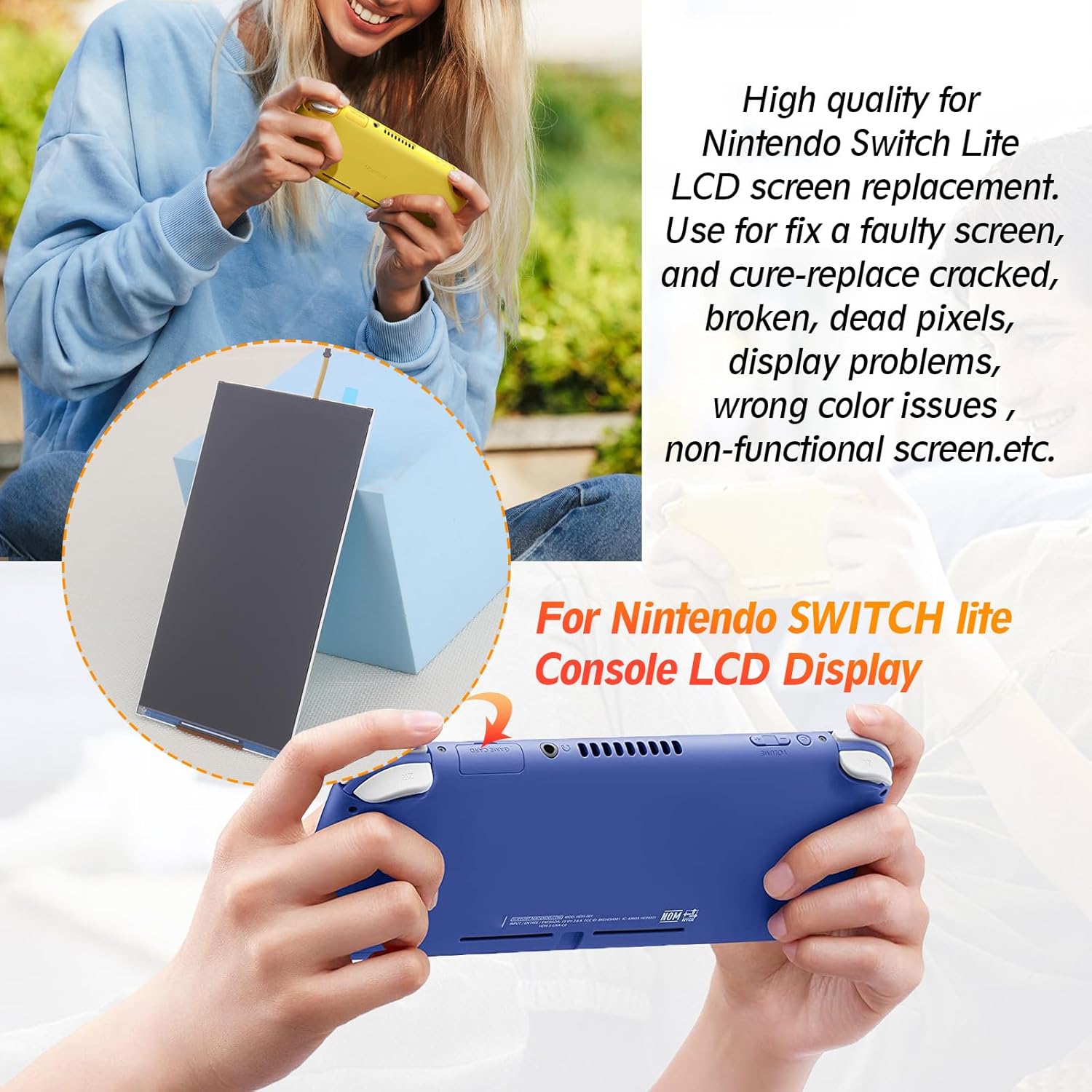 YWLRONG for Nintendo Switch Lite Screen Replacement for Switch Lite LCD Display Screen Assembly with Tools (Not Included Touch Digitizer)