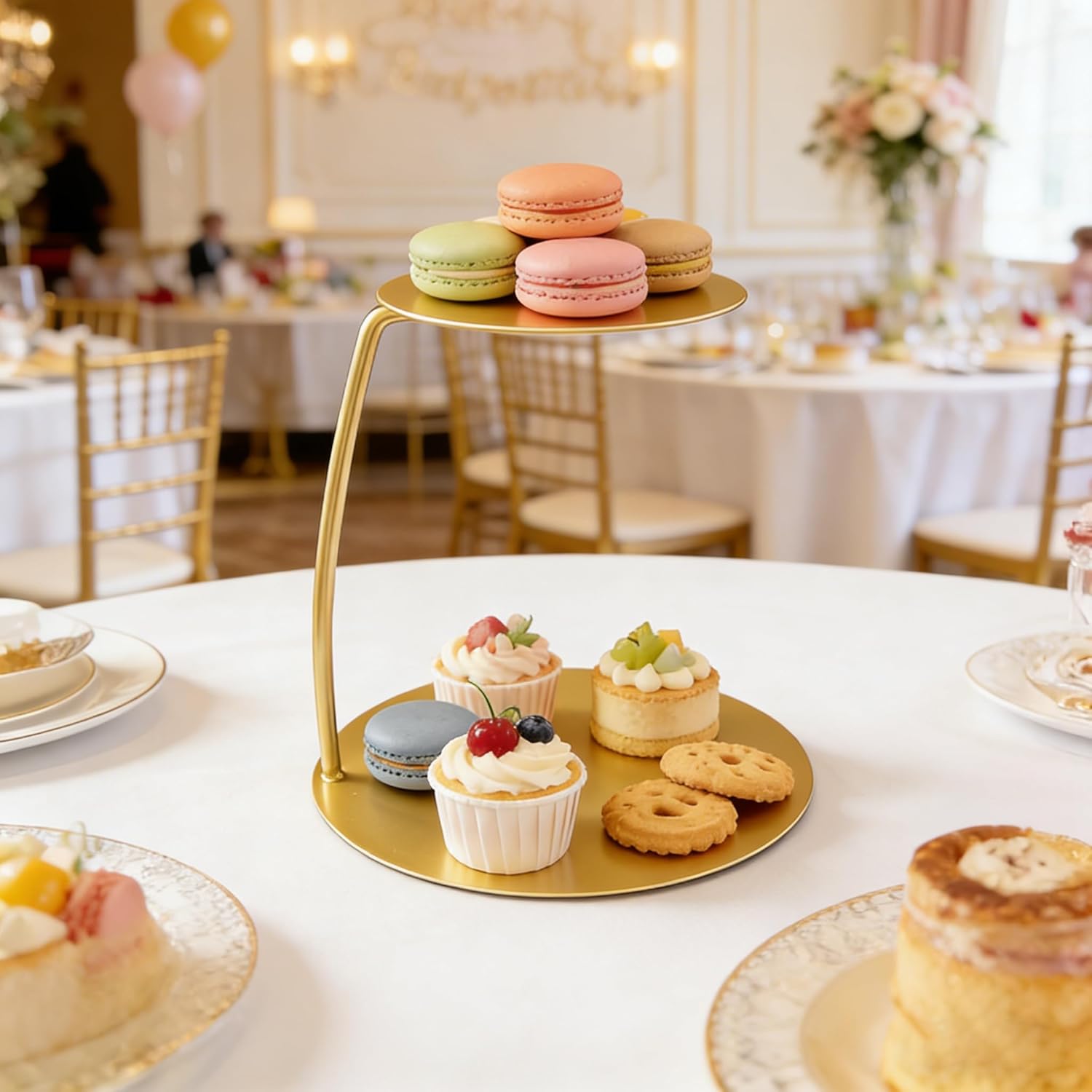 Gold Metal Cake Stand 5.9inch Round Tiered Display Floating Cake Stand Spacer Separator for Wedding Birthday Party Baby Shower Dessert Table Centerpiece