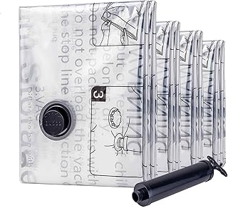 Vacuum Storage Bags 8 Combo, (2 Jumbo, 2 Large, 2 Medium, 2 Small) Space Saver Bags with Travel Hand Pump, Compression Airtight Sealer Bags for Clothes, Pillows, Comforters, Blankets