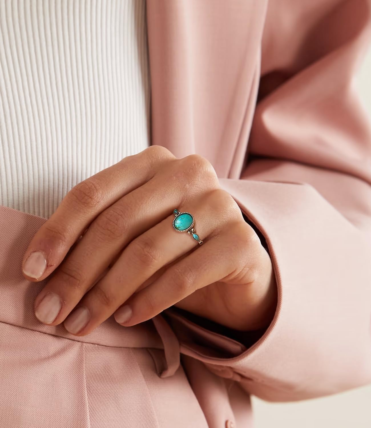 Genuine Turquoise Rings for Women 925 Sterling Silver Western Style Real 3 Gemstones Jewelry for Her Size 6 to 11