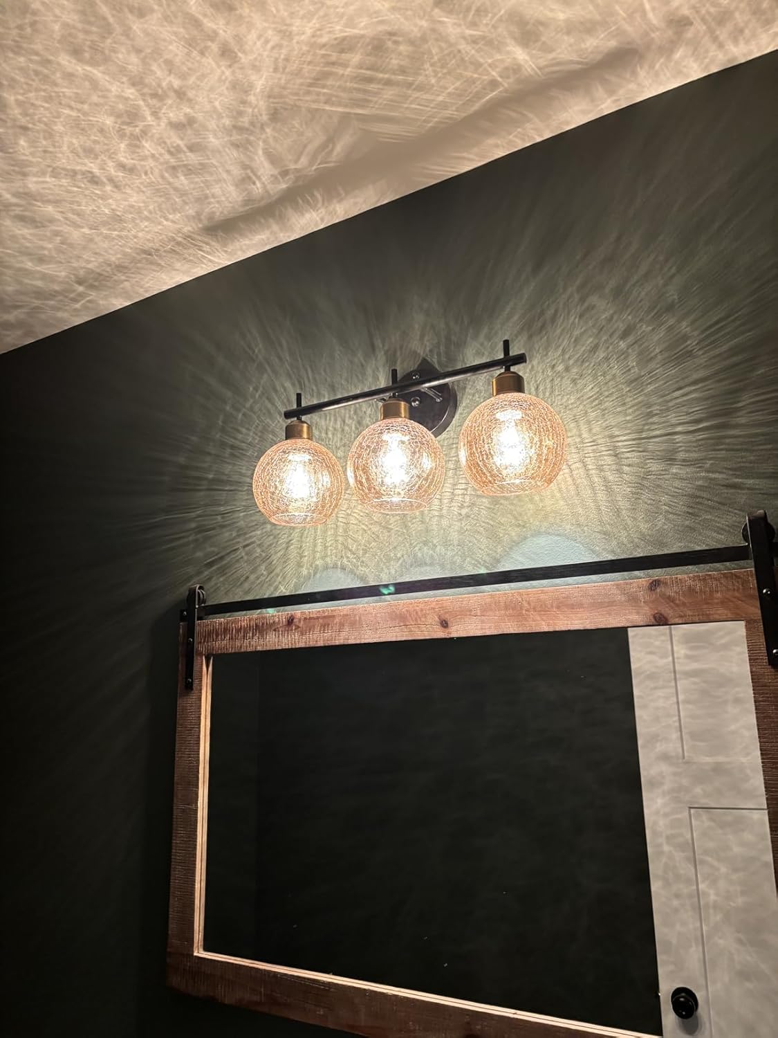 3 Pack Clear Amber Crackle Bell Shade Glass Lamp Shade Replacement, 5.9"W x 5"H, 1-5/8 Inch Fitter, Farmhouse Crackle Effect Glass Cover for Chandelier Pendant Light Wall Sconce Lighting Fixture