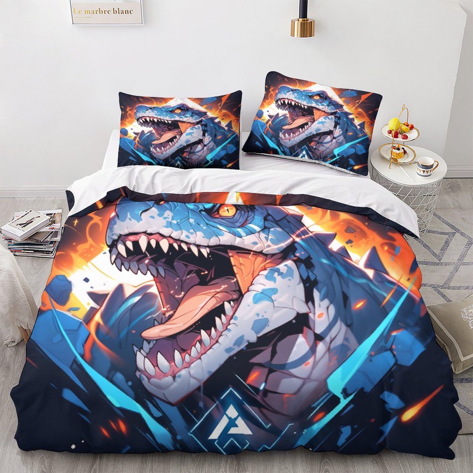 Parure de lit Tyrannosaure Rex 200x200cm avec housse de couette microfibre et taies
