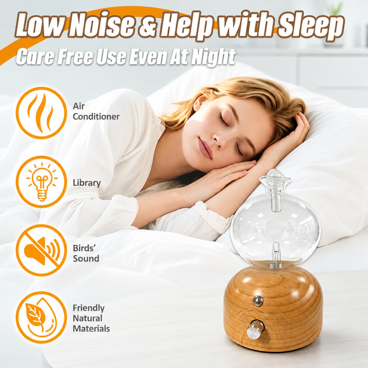 Diffusore di Oli Essenziali, Nebulizzatore Senza Acqua per Aromaterapia in Vetro e Legno Massello Diffusore Ambiente Elettrico Senza Fili per Casa Viaggi Yoga