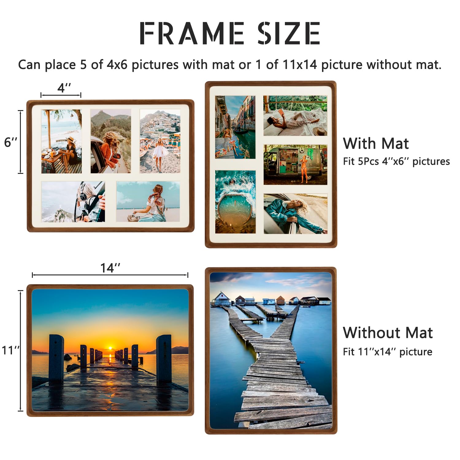 Handgefertigter Bilderrahmen Aus Walnussholz 22,9x30,5 Cm – Mit Passepartout Für 15,2x20,3 Cm Fotos