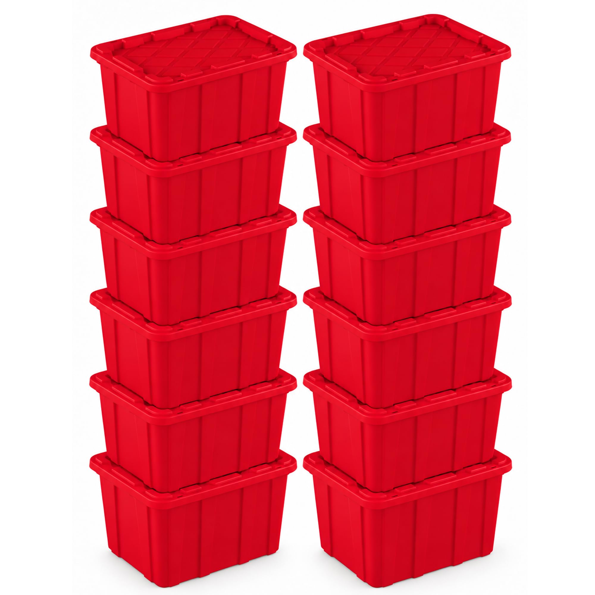 Sterilite 12 Pack 27 Gal Industrial Storage Tote, Snap Fit Lids, Rocket Red