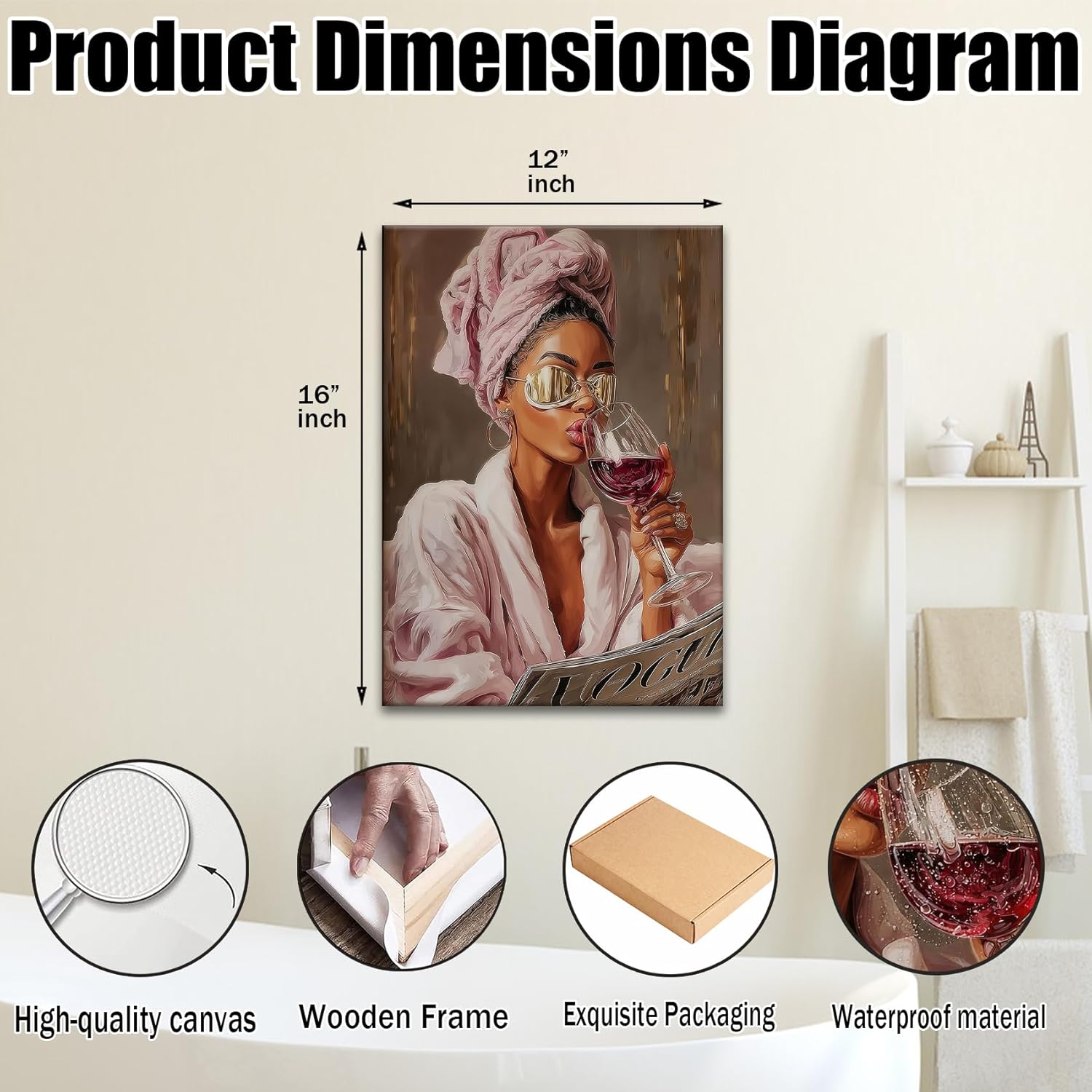 Framed African American Bathroom Wall Art Set Of 2 Black Woman Glam Fashion Canvas Prints Spa Decor For Vanity Beauty Room Bedroom Salon 12 X 16 Inches