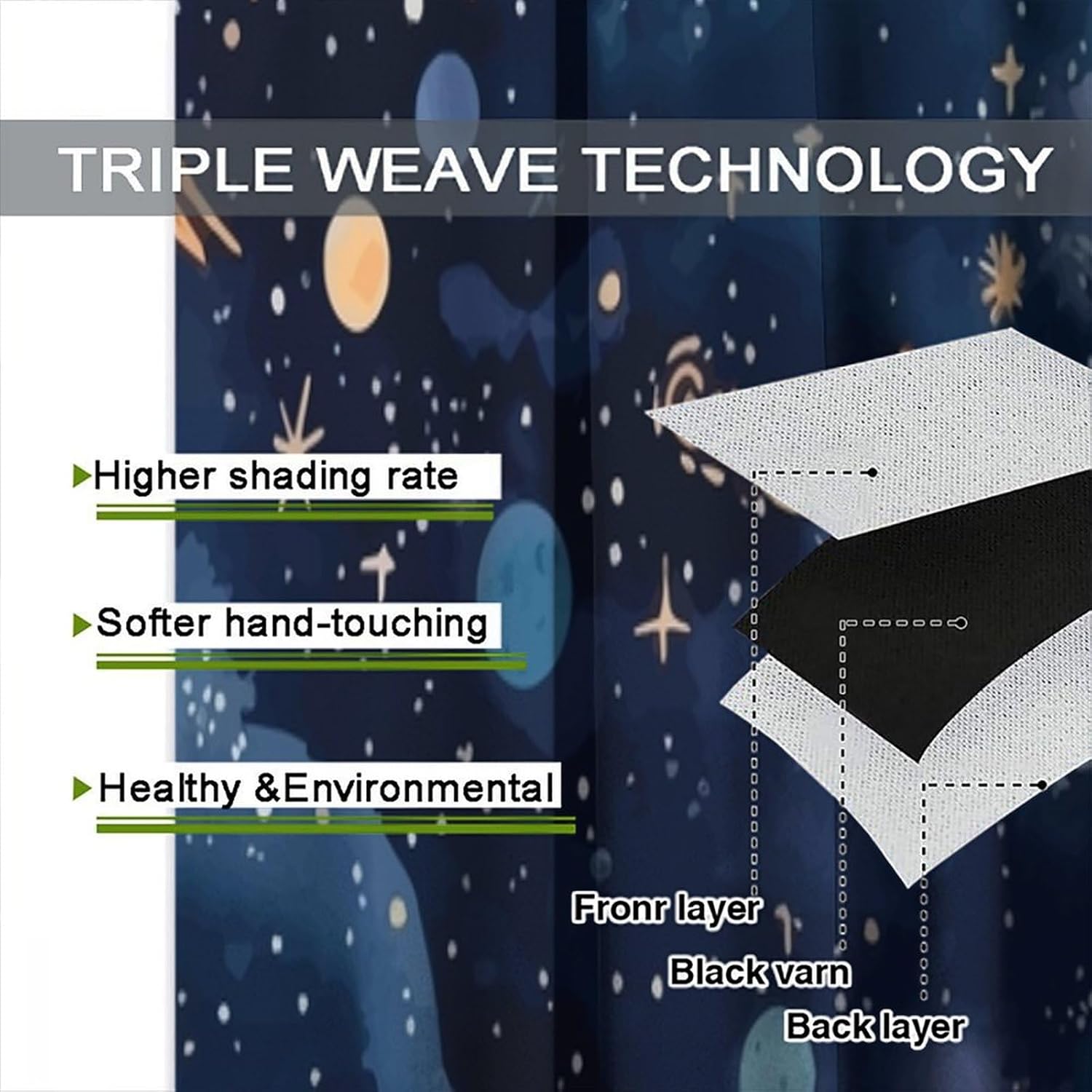 Galaxy Planet Blackout Curtains Cartoon Universe Nebula Sky Watercolor Blending Decor for Kids Boys Living Room Bedroom Darkening Rod Pocket Window Drapes 55" W X 63" L