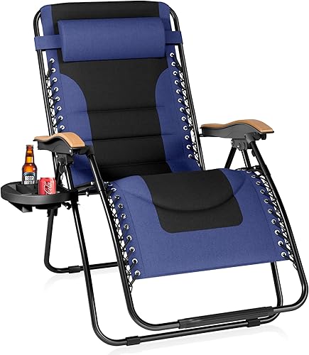 Miniatura 14 de PHI VILLA Juego de 2 sillas acolchadas XXL de gravedad cero, reclinables plegables para patio, asiento antigravedad de 30 pulgadas de ancho