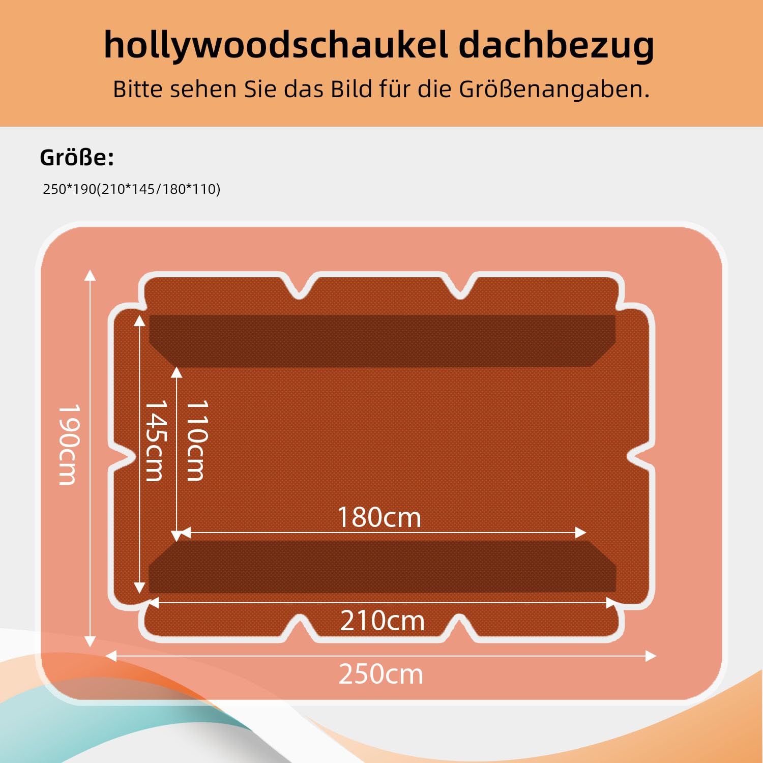 Hollywoodschaukel Dachbezug, Ersatzdach Hollywoodschaukel für 210 x 145cm Gestell, Wasserdicht, Winddicht, Polyestertuch, Anti-UV (Orange, Flachmaß 250 x 190cm)