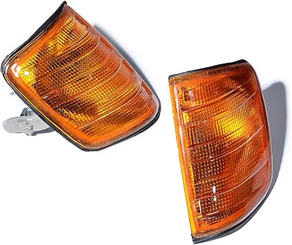 2pcs Left Right Turn Signal Corner Light Cover Side Marker Lamp Housing Amber Lens Compatible with Mercedes E-Class W124 1985-1995