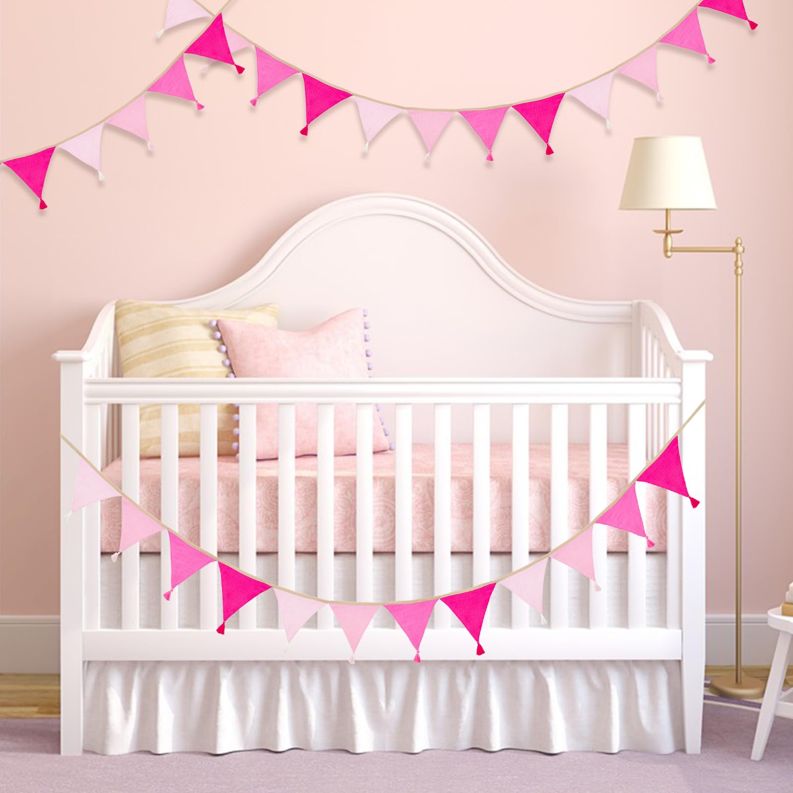 G2PLUS Fabric Bunting Banner with Tassel, 12PCS Double Sided Cotton Bunitng - Image 4