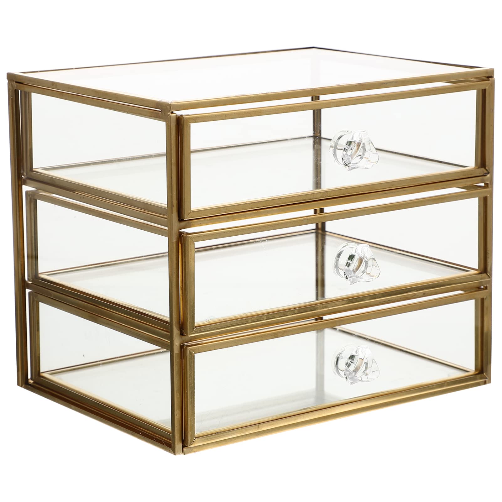 Alipis Caja Organizadora de Joyas de Cristal Transparente Vintage Organizador de Maquillaje de 3 Cajones Vitrina de Almacenamiento de Joyas Cosméticas para Baño Encimera Dormitorio