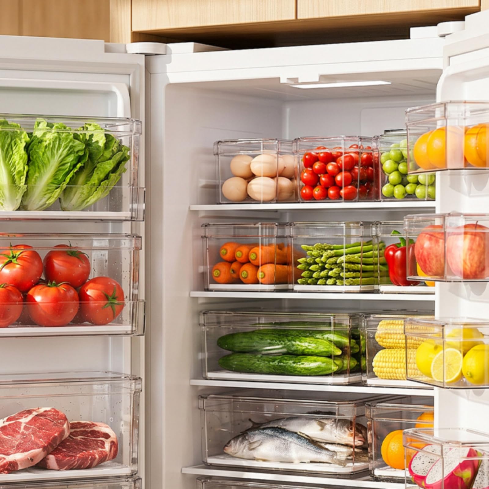 7 Pezzi Contenitore con Vassoio Forato Trasparente Contenitore Impilabile Leggero Organizer da Cucina per Ripostiglio