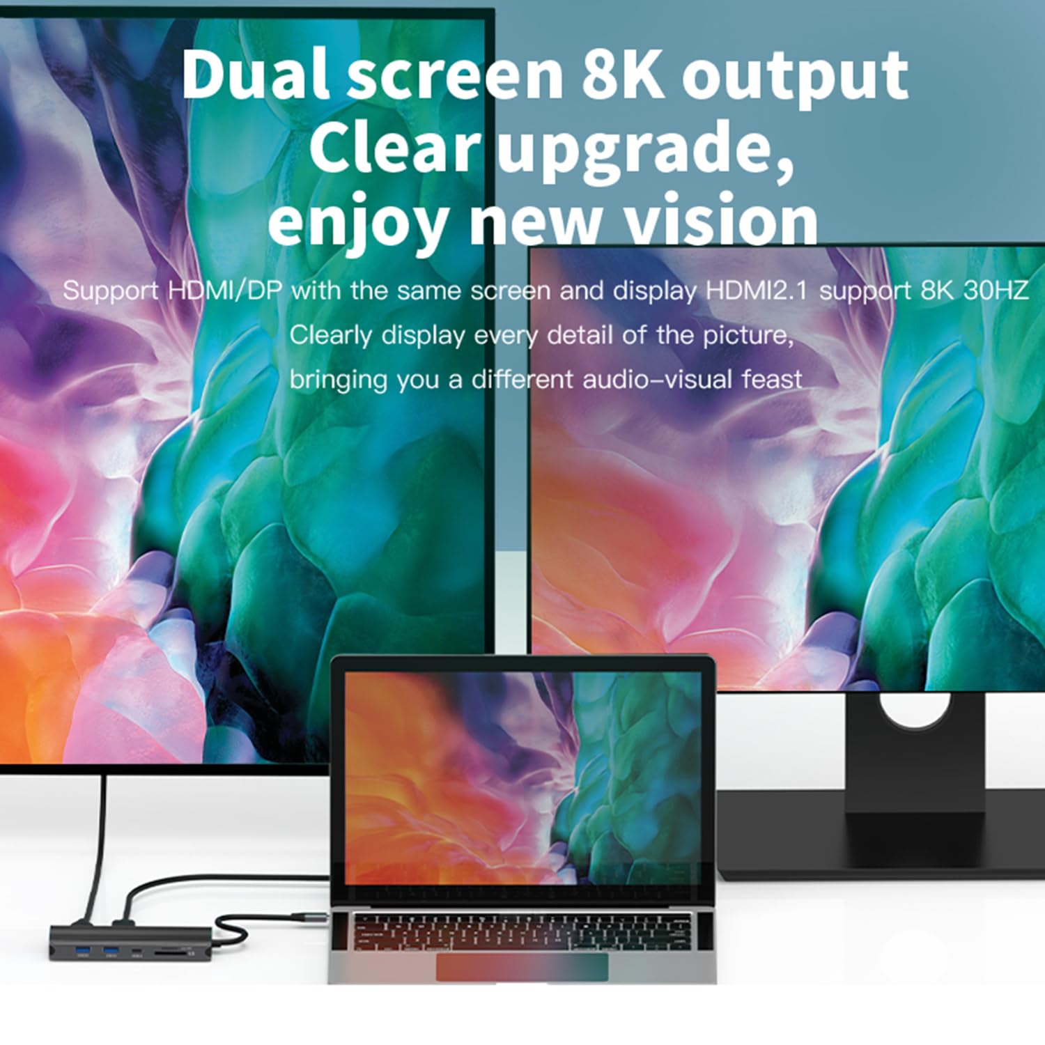 Docking station 8K, 10 in 1, docking station USB-C a doppio monitor per laptop, docking station multiporta USB C per MacBook (101HDP8k)