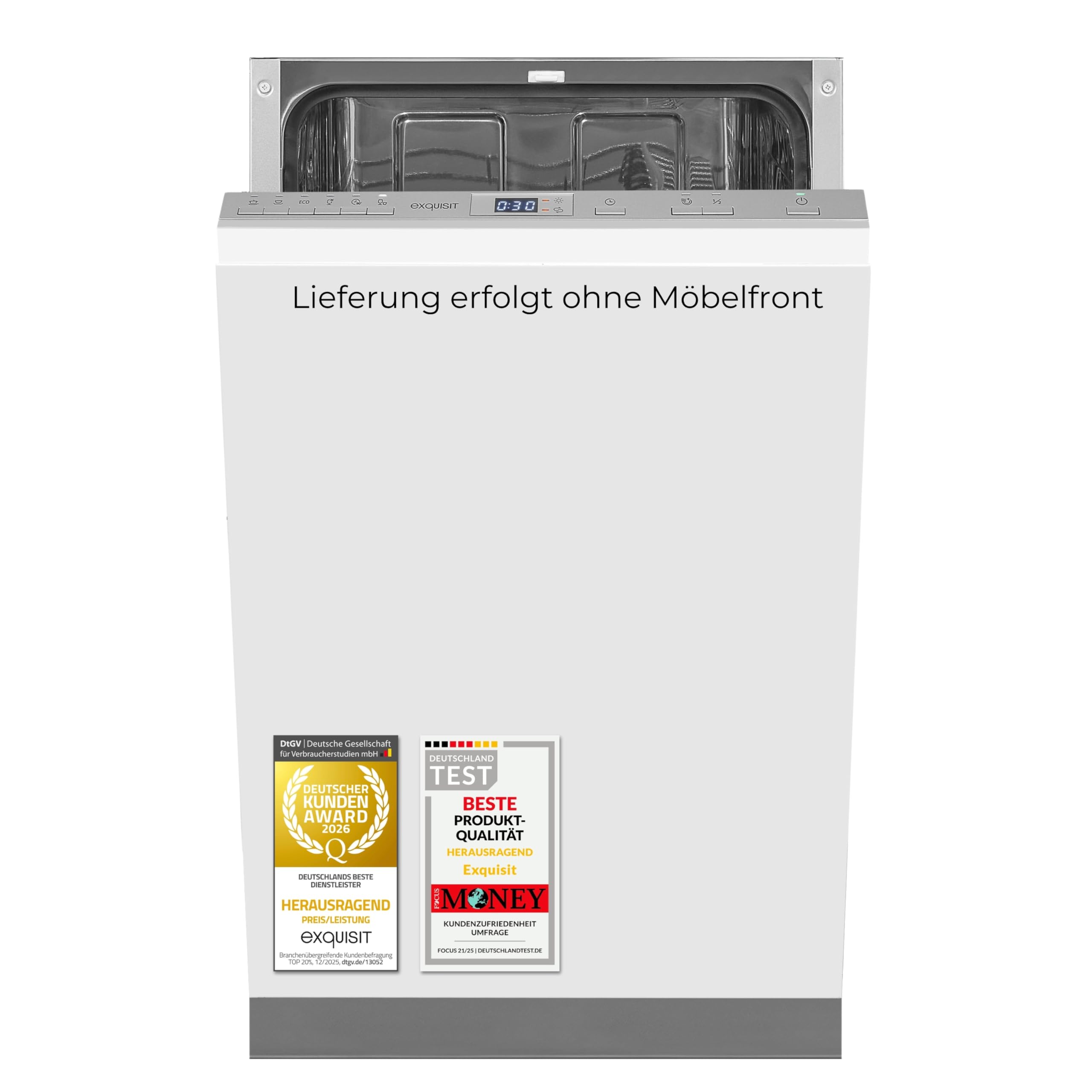 Exquisit Geschirrspüler, 9 Maßgedecke, 6 Programme, kompakt, freistehend, 45 cm, silber, Startzeitverzögerung, Intensiv- & ECO-Modus, EGSP52109-E-030E