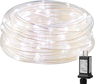 Lighting EVER Plug in Rope Lights with Small Tube, 1/4 in Pencil-Size, 100 LED Copper Wire String Lights in 33 ft Tube, Cool White 6000K, Thin Light Rope for Railing, Fence, Balcony, Not Connectable