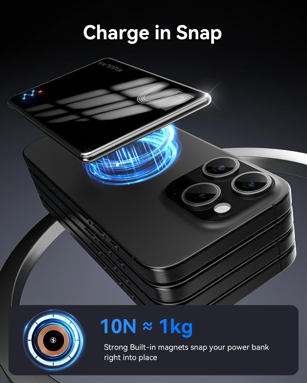 Power Bank Per iPhone, Kuulaa PowerBank Magsafe 5000mAh Ultra Slim 6.9mm Power Bank Magnetico,20W Ricarica Rapida Caricatore Portatile con USB-C per iPhone 16/15/14/13/12/Pro/Plus/Max Series
