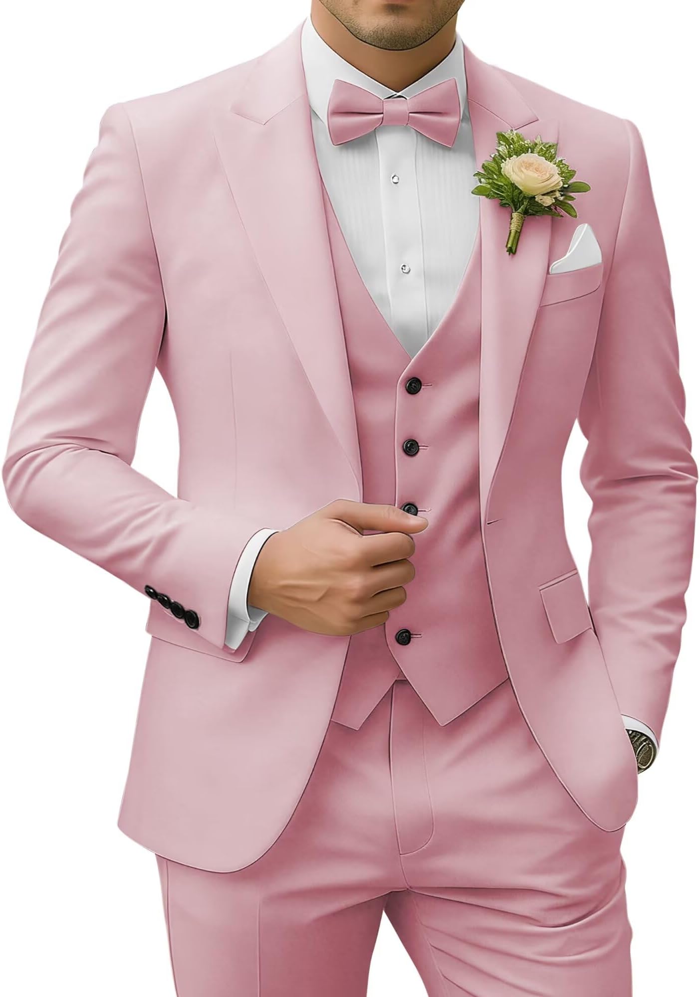Men's 3 Piece Suits Slim Fit Peak Lapel 2 Button Blazer Jacket Vest Pants Set Wedding Business Prom Party Suit
