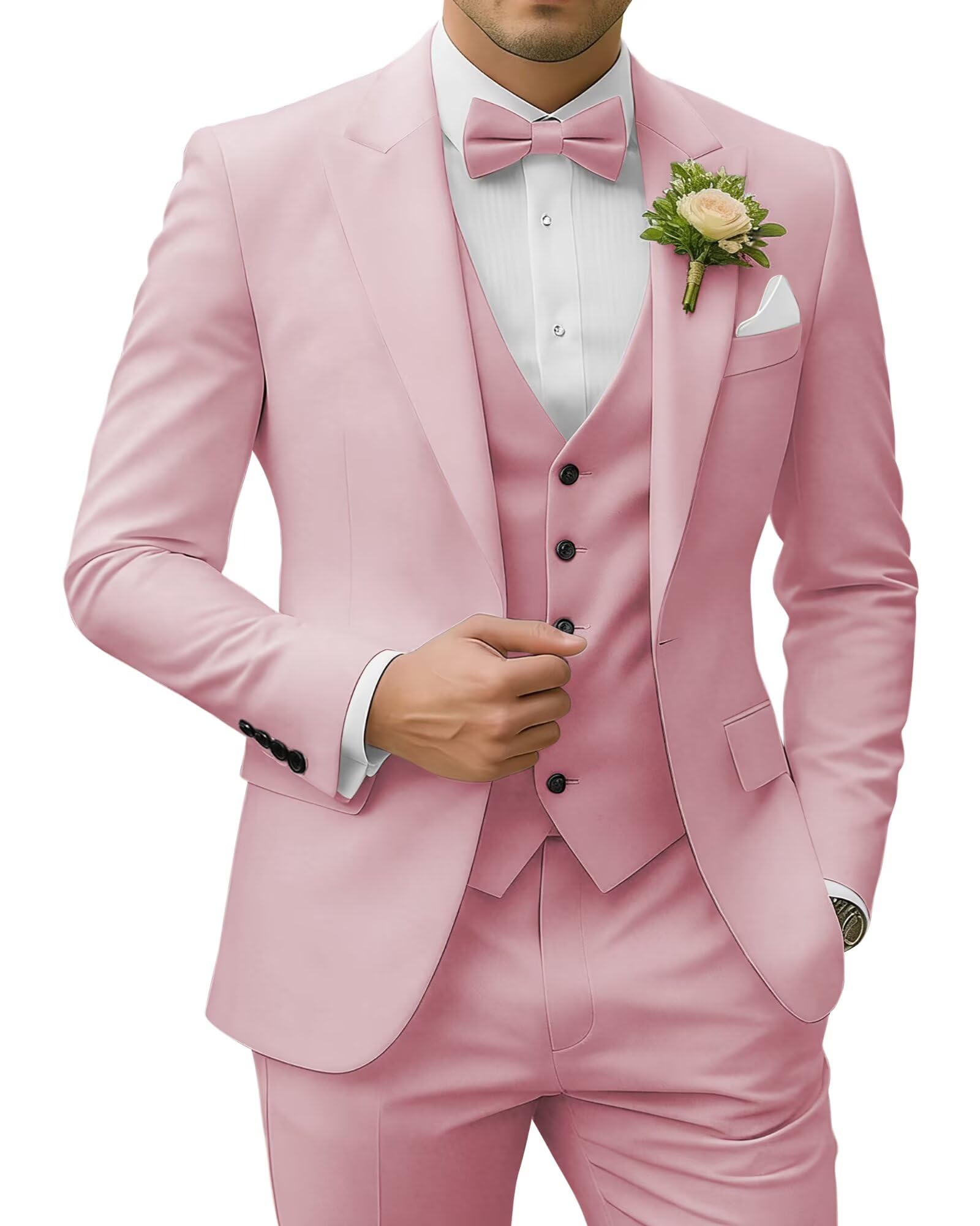 Men's 3 Piece Suits Slim Fit Peak Lapel 2 Button Blazer Jacket Vest Pants Set Wedding Business Prom Party Suit