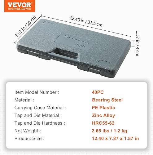 Miniatura 7 de VEVOR Juego de llaves y troqueles, 40 piezas incluyen tamaño SAE NCNFNPT, roscas y troqueles de acero para rodamientos, herramienta de roscado
