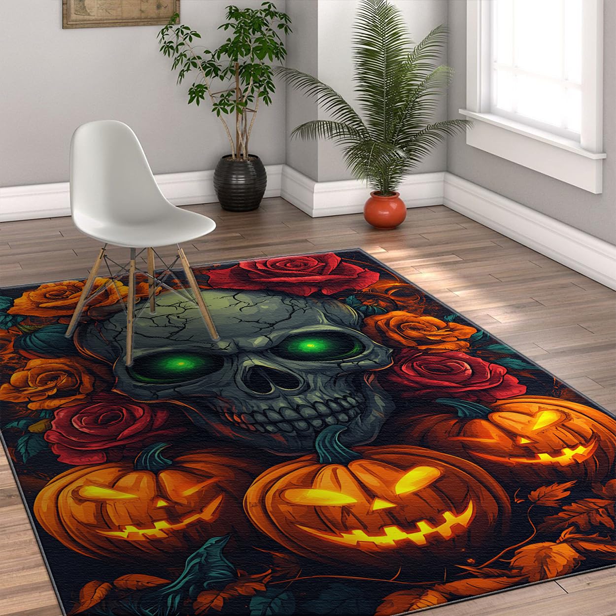 Styl Halloween 12 cm x 18 cm - dywaniki gotycka czaszka i dynie wzór róży niski runo mata podłogowa do salonu sypialni przenośna składana