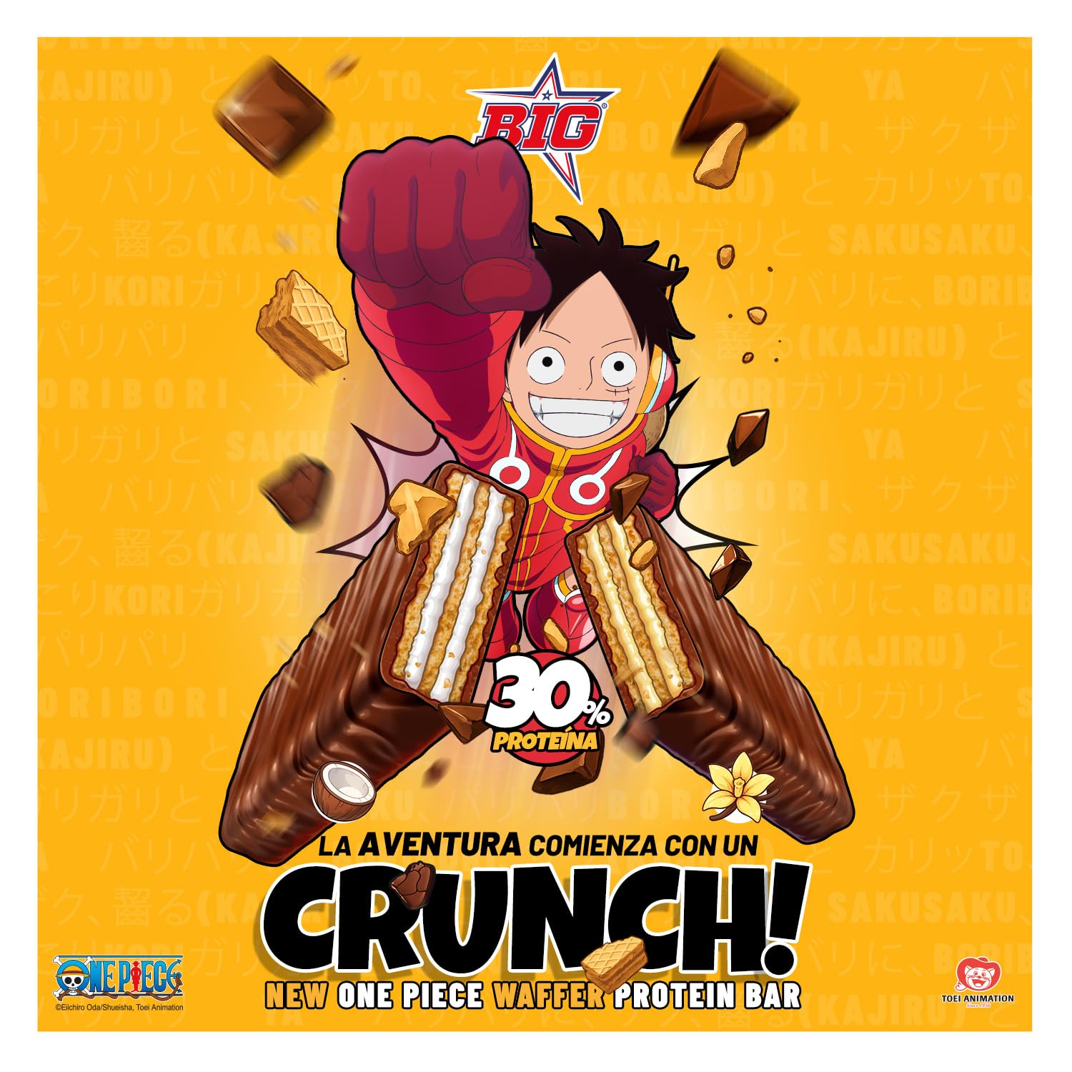 BIG - Barritas Proteina - Barrita Proteina ONE PIECE - Snack Delicioso Alto en Proteínas - 30 gr por Barrita - Protein Bar con Sabores Exclusivos - Caja 24 uds, Vainilla-Yogurt
