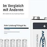 Vista 6 de ANSMANN Baterías recargables de 9 V 300 mAh precargadas de baja autodescarga NiMH batería de 9 voltios Batería de 9 V (paquete de 4)